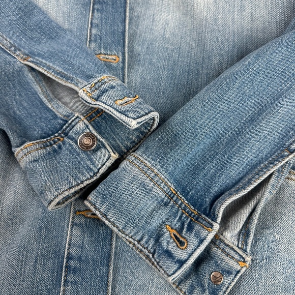 Free People - Moonchild Distressed Denim Long Shirt Jacket XS - Picture 13 of 15